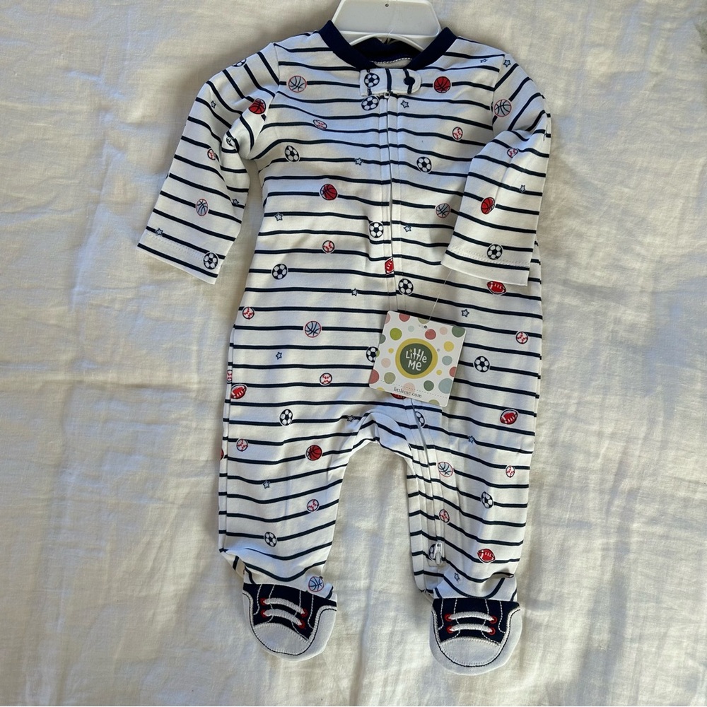 Striped baseball/soccer/basketball print Footie PJ